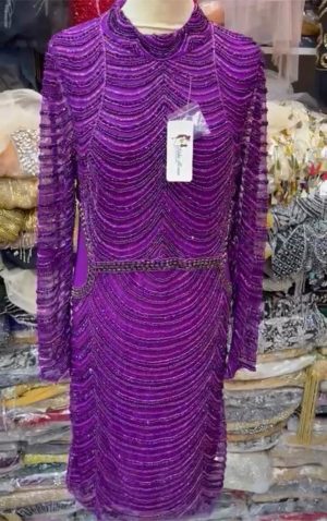 Beaded Net Sequence Design Gown (Colour Purple)