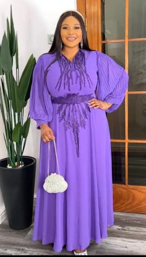 Bow Hand Design Purple Gown