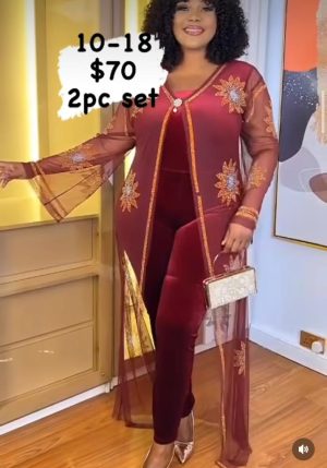 2pcs Set – Wine Color Jumpsuit with matching jacket