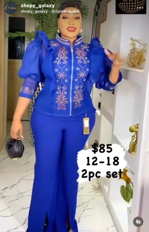 2 Pcs Set Colour Blue Top & Trouser