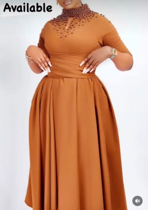 Beaded Neck Gown, Available in Pink & Brown