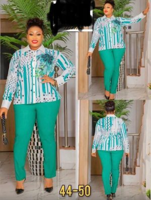 2pc Set Cooperate Top With Trousers Plan & Patten Green