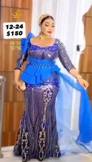 Blue Gown With Flower Shoulder